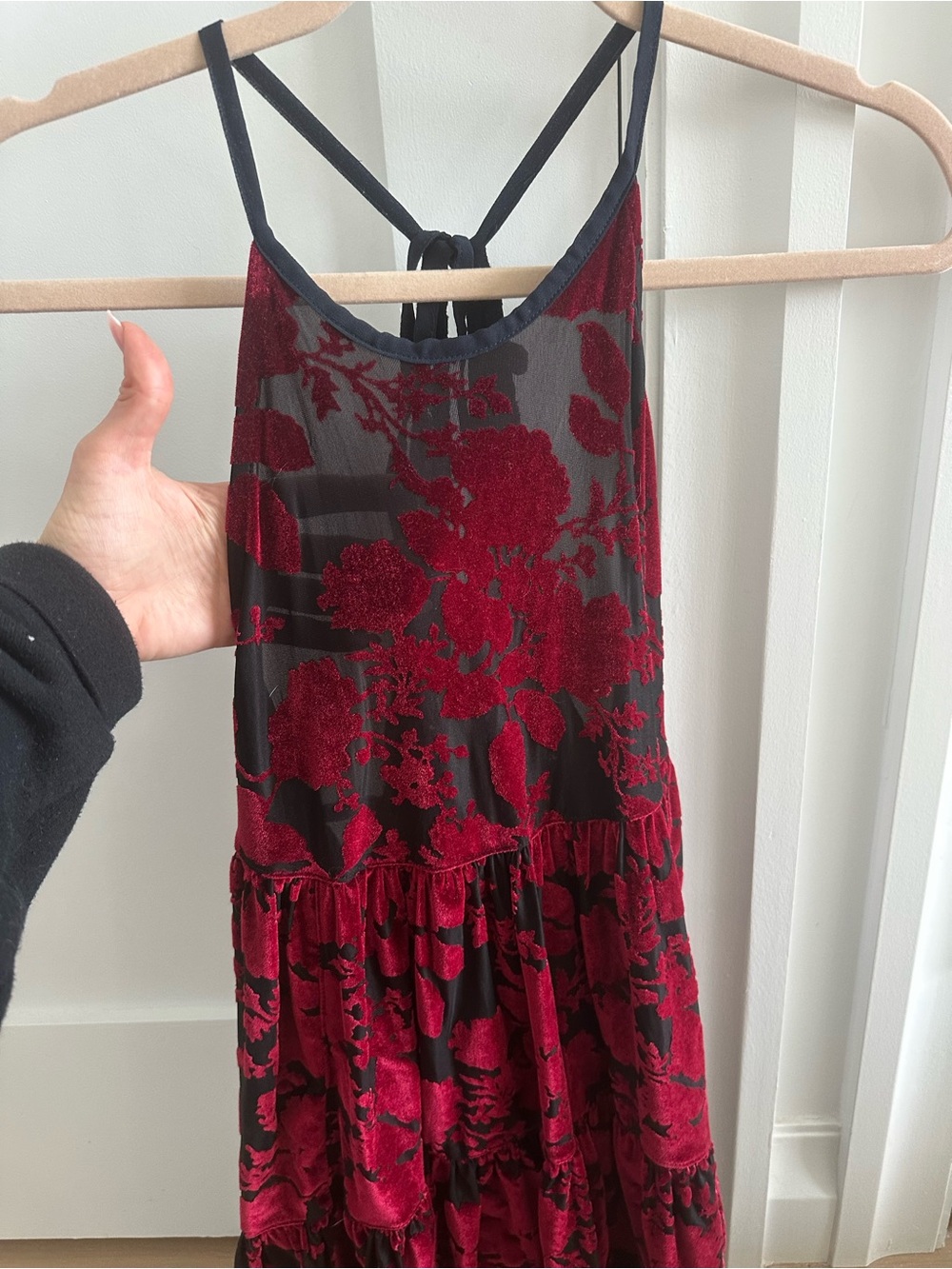 Free People Y2K Red Velvet Sheer Babydoll Dress - Picture 3 of 8